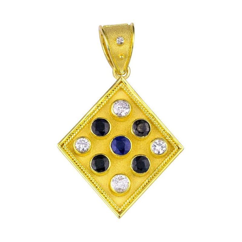 Reversible 18 Karat Gold Sapphire and Diamond Coin Pendant