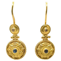 18 Karat Yellow Gold Sapphire Byzantine Drop Earrings