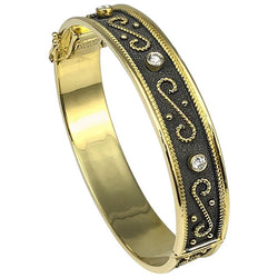 18 Karat Yellow Gold diamond Two Tone Granulated Bracelet