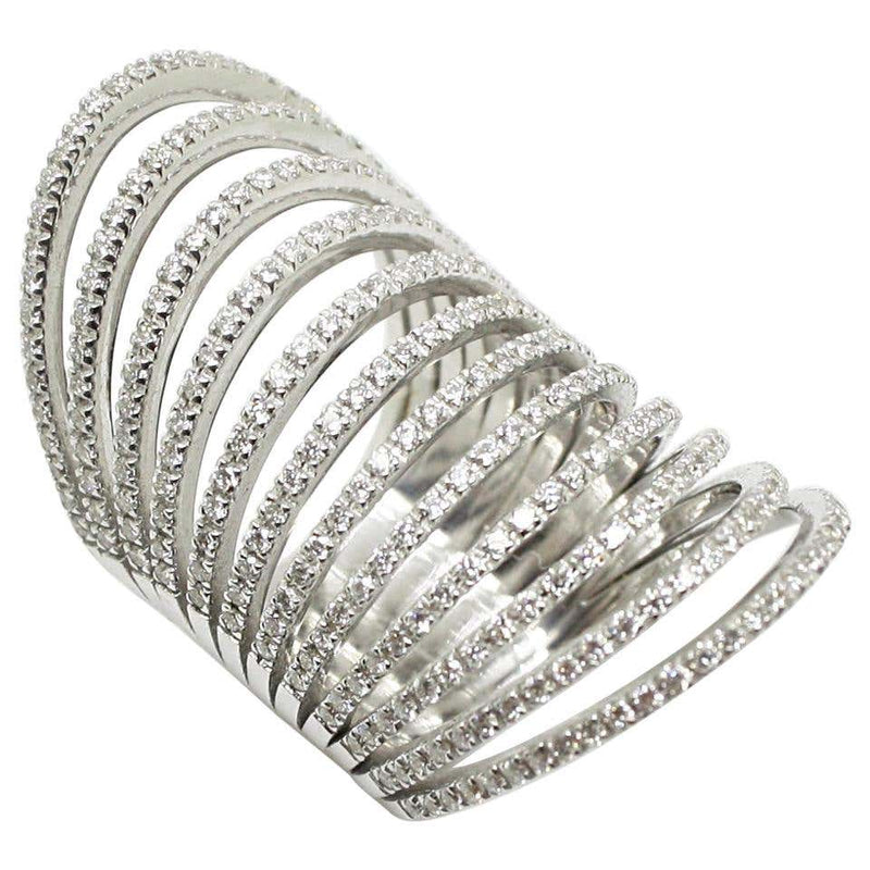 18 Karat White Gold Brilliant Cut White Diamond Long Ring