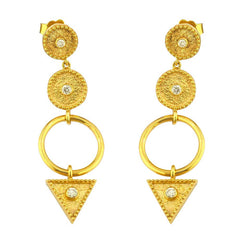 18 Karat Yellow Gold Diamond Ring Drop Dangle Long Earrings