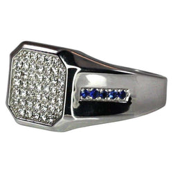 18 Karat White Gold Men's Diamond Sapphire Geometric Ring