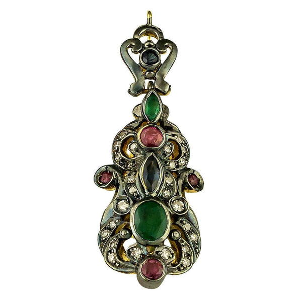 18 Karat Gold Diamond Pendant with Sapphires Rubies Emerald