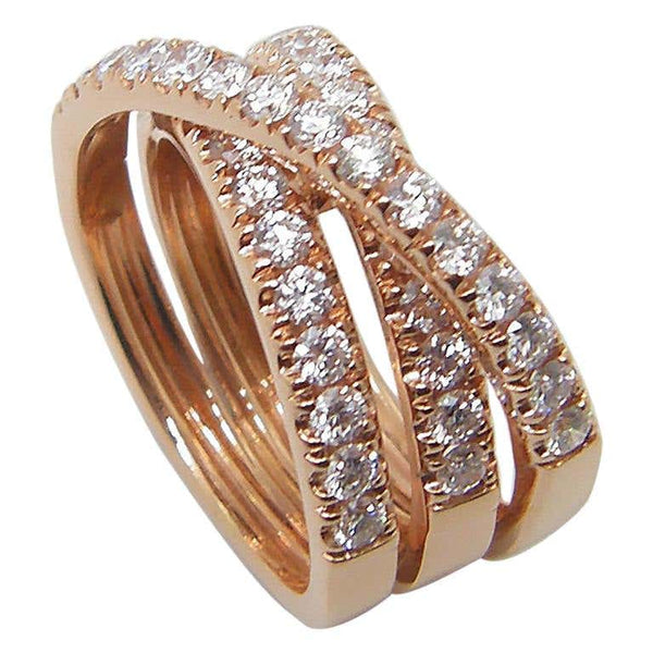 18 Karat Rose Gold Brilliant Cut White Diamond Spiral Ring
