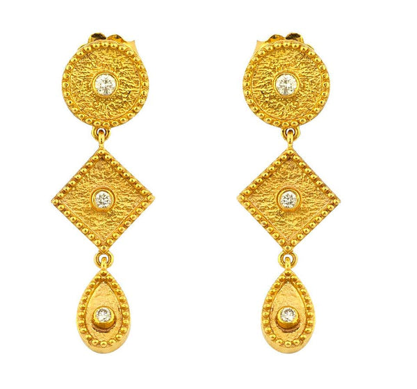 18 Karat Yellow Gold Diamond Long Dangle Drop Earrings