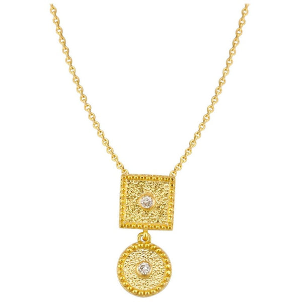 18 Karat Yellow Gold Small Diamond Pendant With Granulation