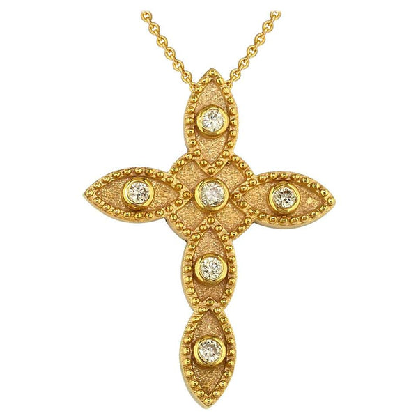 18 Karat Yellow Gold Diamond Cross and Chain Necklace