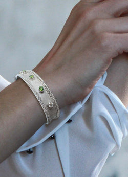 18 Karat White Gold Multi-Color Diamond Cuff Bracelet