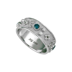 18 Karat White Gold White and Blue Diamond Band Ring