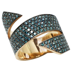 18 Karat Rose Gold Blue Diamond Black Rhodium Band Ring