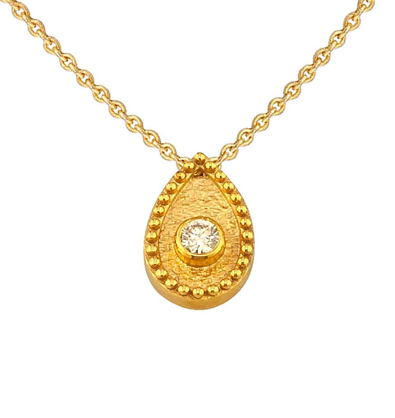 18 Karat Yellow Gold Diamond Teardrop Pendant Necklace