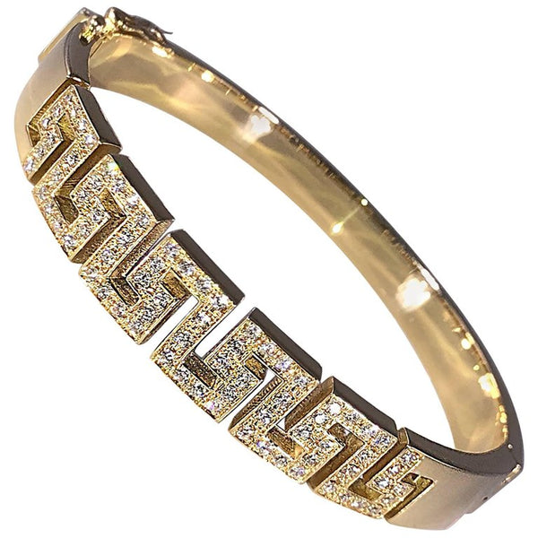 18 Karat Yellow Gold Diamond Bracelet the Greek Key Design