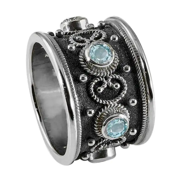 18 Karat White Gold Aquamarine Two-Tone Wide Band Ring