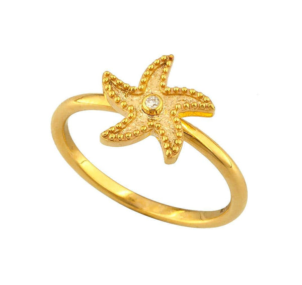 18 Karat Yellow Gold Starfish Diamond Thin Band Ring
