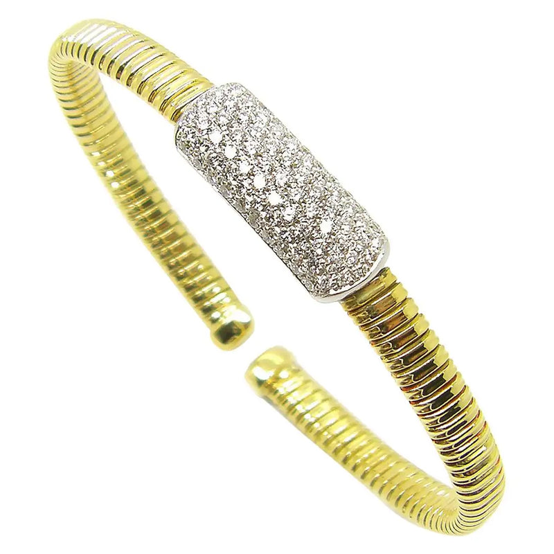 18 Karat Yellow and White Gold Diamond Thin Cuff Bracelet