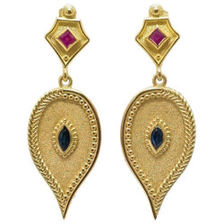 18 Karat Yellow Gold Ruby and Sapphire Drop Earrings