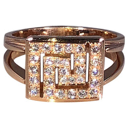 18 Karat Rose Gold Greek Key Design Ring with Diamonds
