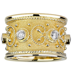 18 Karat Yellow Gold Diamond Granulated Custom Band Ring