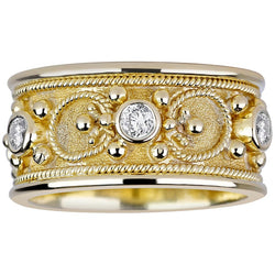 18 Karat Yellow Gold Diamond Band Ring with Granulation