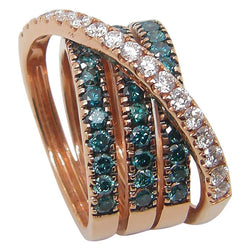 18 Karat Rose Gold Blue and White Diamond Wide Band Ring