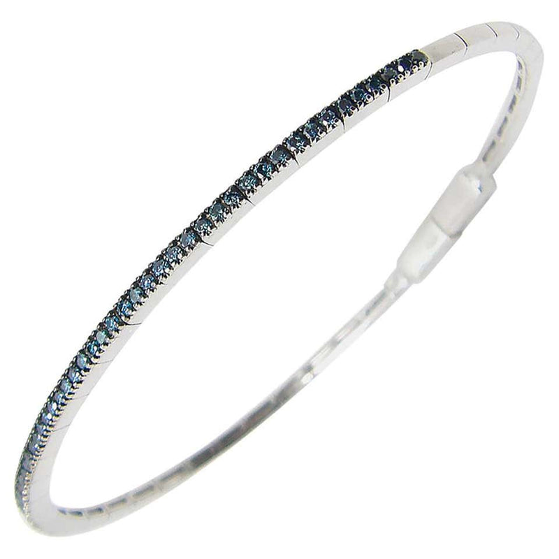 18 Karat White Gold and Blue Diamond Thin Bangle Bracelet