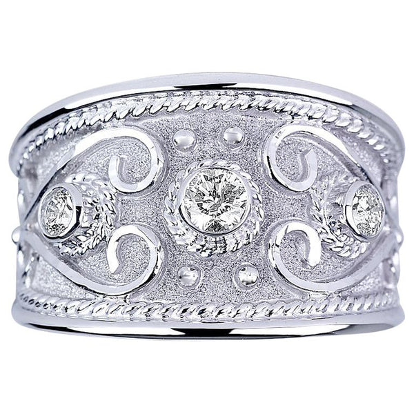 18 Karat White Gold Diamond Byzantine Ring With Granulation