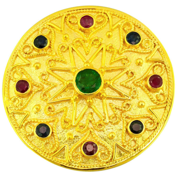 18 Karat Yellow Gold Emerald Sapphire Ruby Pendant Enhancer
