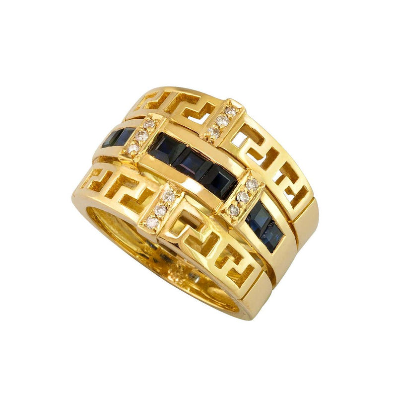 18 Karat Yellow Gold Diamond Sapphire Greek Key Band Ring