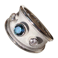 18 Karat White Gold Ring with Blue and White Diamonds