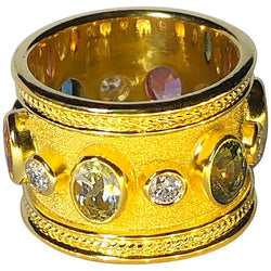 18 Karat Yellow Gold Diamond Multi Gemstone Band Ring