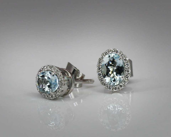 18 Karat White Gold Diamond and Aquamarine Stud Earrings