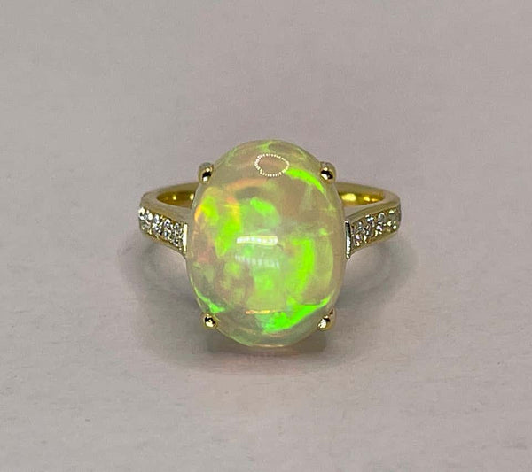 18 Karat Yellow Gold Australian Opal Diamond Band Ring