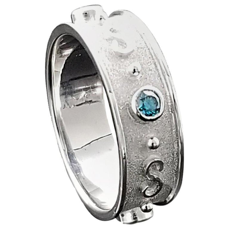18 Karat White Gold Thin Diamond Band Ring with Granulation