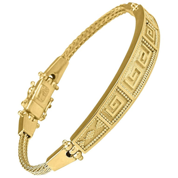 18 Karat Yellow Gold Greek Key Design Rope Bracelet