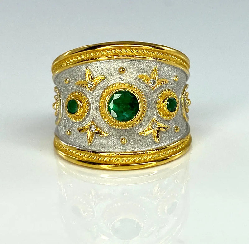 Georgios Collections 18 Karat Yellow Gold and White Rhodium Diamond Emerald Ring