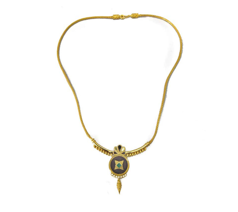 18 Karat Yellow Gold Diamond Emerald Two-Tone Necklace