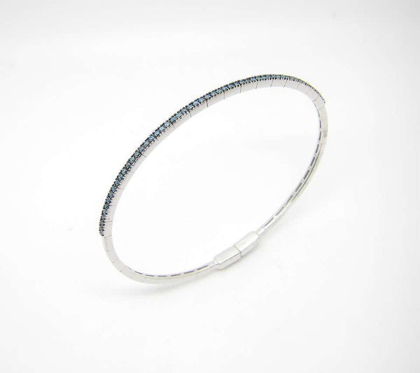18 Karat White Gold and Blue Diamond Thin Bangle Bracelet