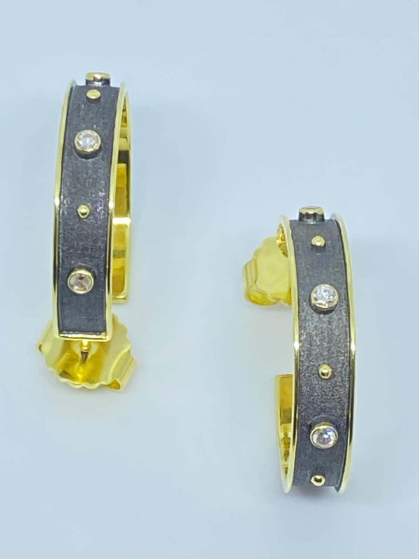18 Karat Yellow Gold and Diamond Two Tone Hoop Earrings