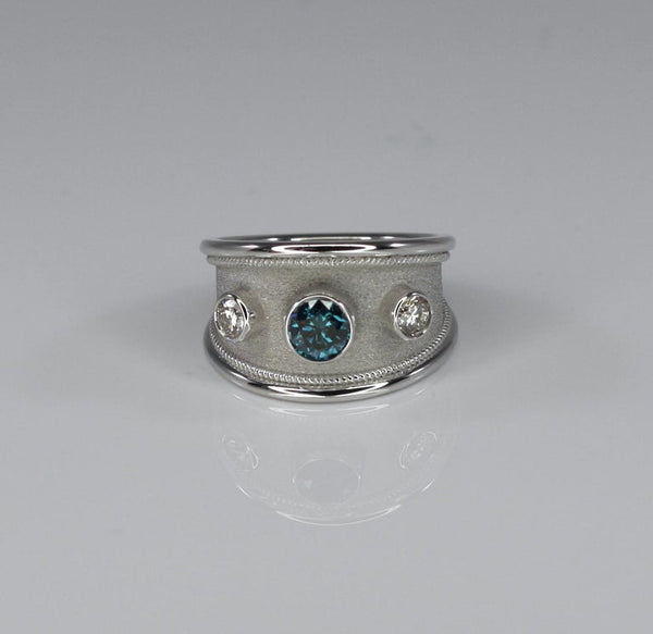 18 Karat White Gold Ring with Blue and White Diamonds
