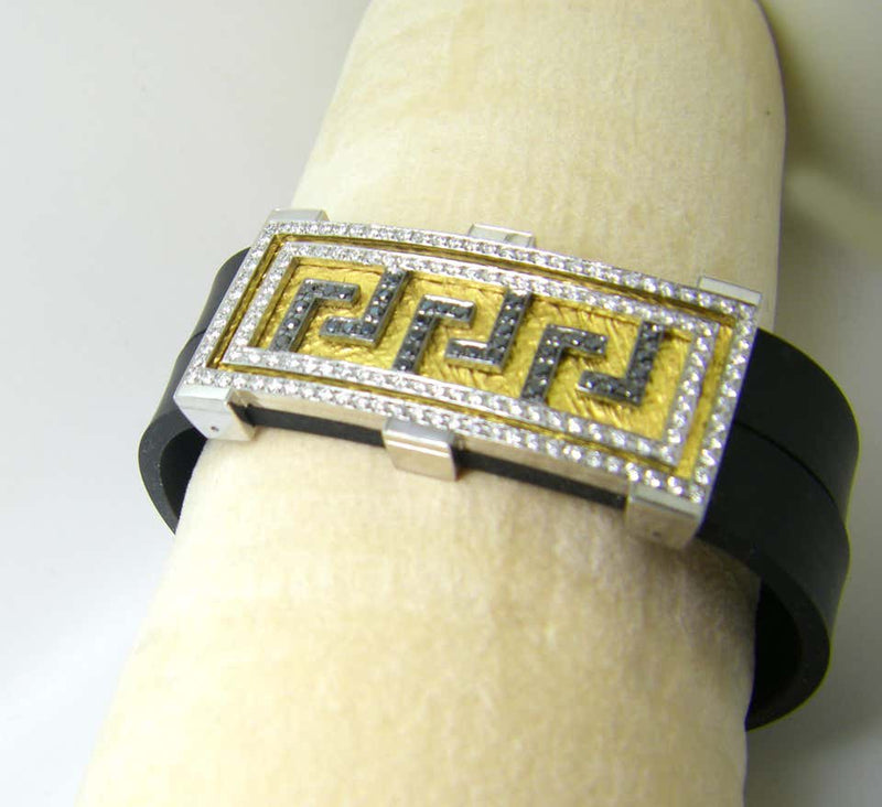 18 Karat White Gold and Black Brown White Diamond Bracelet