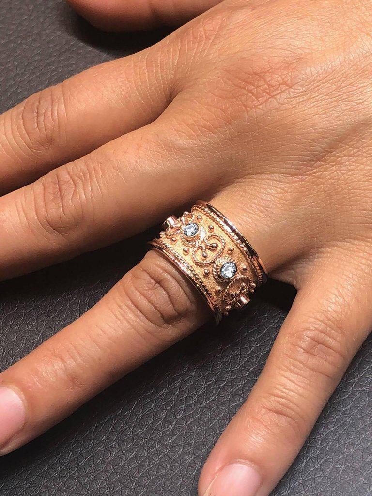 18 Karat Rose Gold Diamond Band Ring with Granulation Work