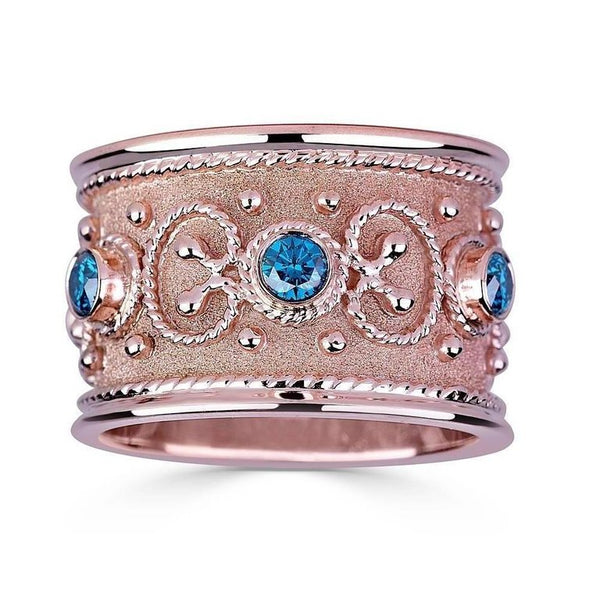 18 Karat Rose Gold Diamond Ring Band in Byzantine Style