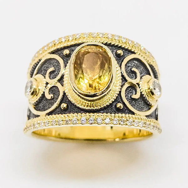 Georgios Collections 18 Karat Gold and Rhodium Yellow Sapphire and Diamond Ring