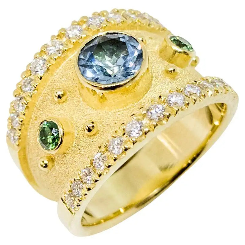 Georgios Collections 18 Karat Yellow Gold Solitaire Blue Topaz and Diamond Ring
