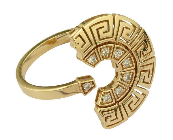 18 Karat Yellow Gold Diamond Greek Key Design Band Ring