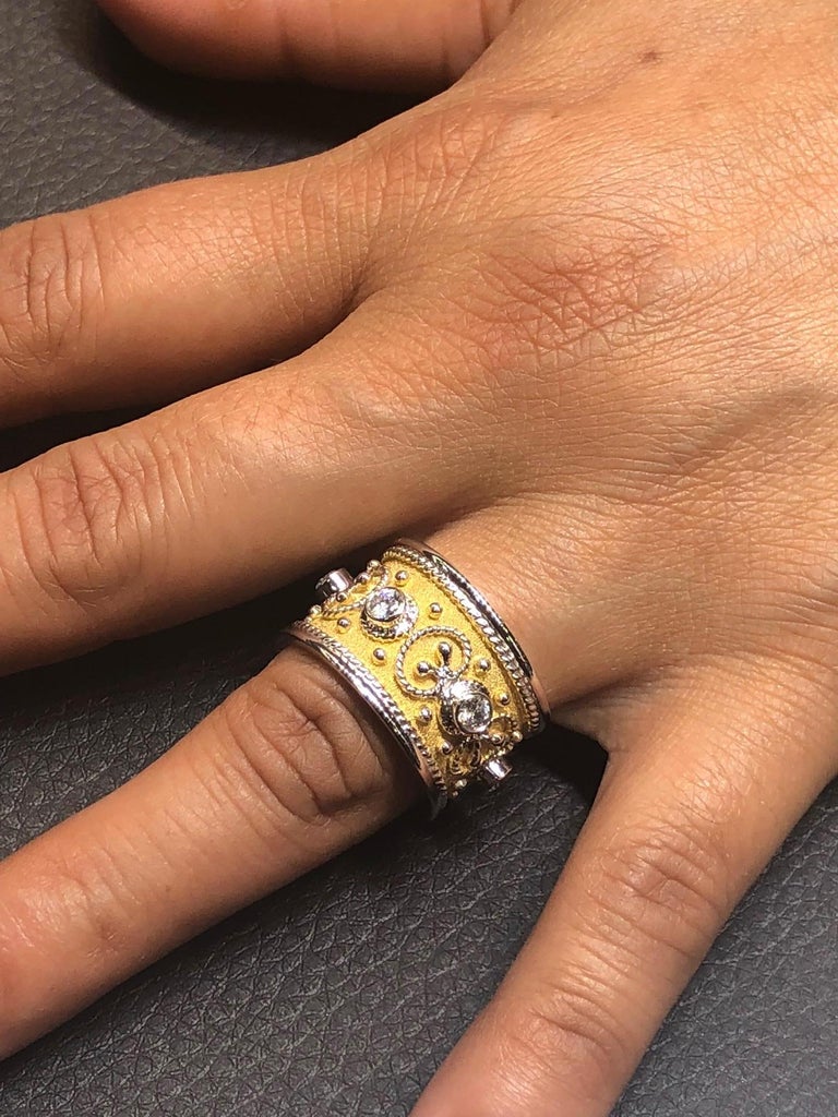 18 Karat White Gold Diamond Band Ring and Yellow Rhodium