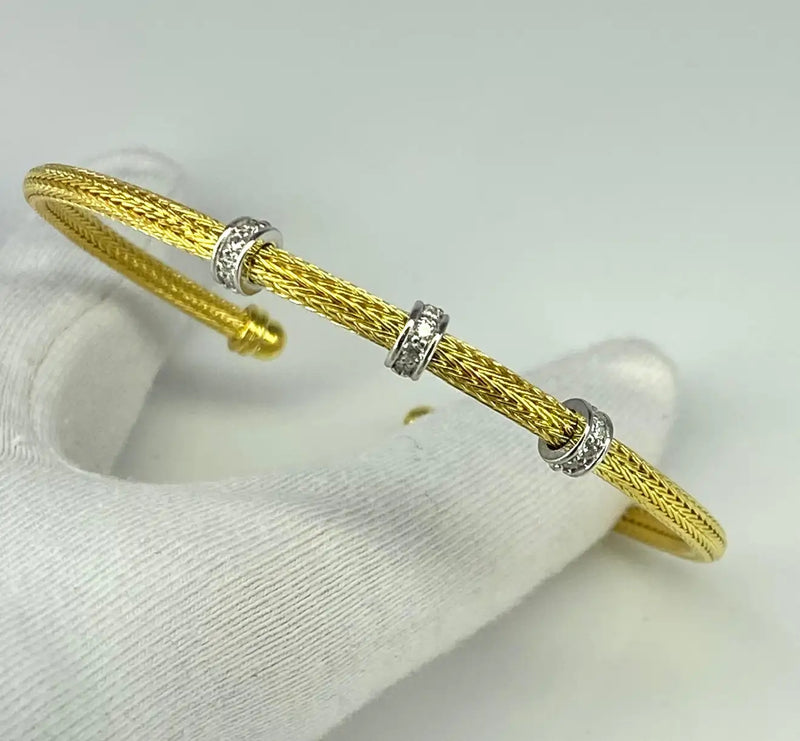 Georgios Collections 18 Karat Yellow Gold Rope Bracelet with Beads and Diamonds