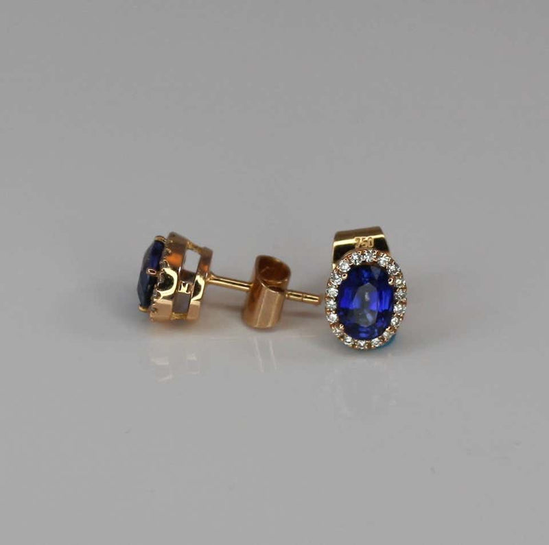 18 Karat Rose Gold Sapphire and Diamond Oval Stud Earrings