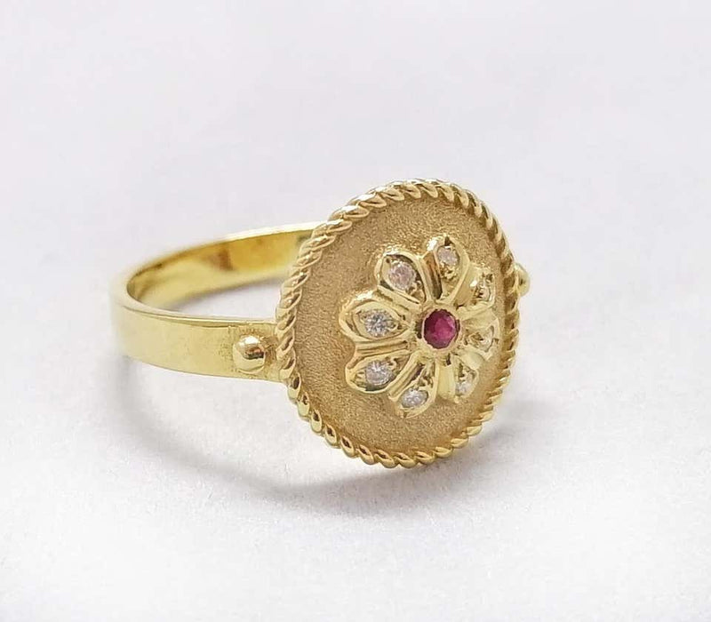18 Karat Yellow Gold Ruby and Diamond Round Band Ring