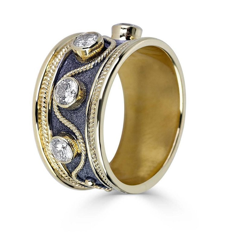 18 Karat Yellow Gold and Black Rhodium Diamond Band Ring